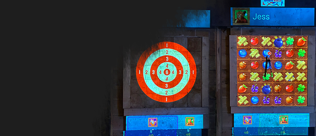 Interactive axe throwing boards ready to play
